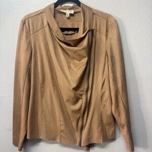 Kingston Grey Faux Suede Drape Moto Jacket Tan Medium